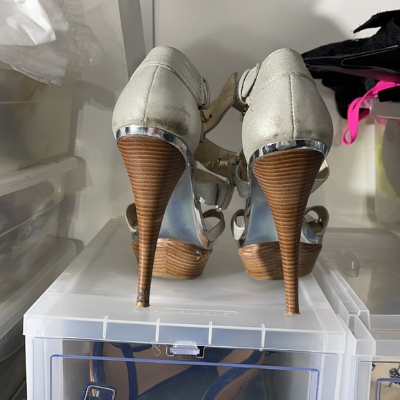 Michael Michael Kors Silver Open Toe Strap High Heels 8 - Picture 2 of 5